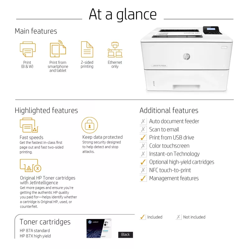 HP LaserJet Pro M501dn, lāzerprinteris, 600 x 600 DPI, A4, 43 ppm, divpusējā drukāšana, tīklam gatavs