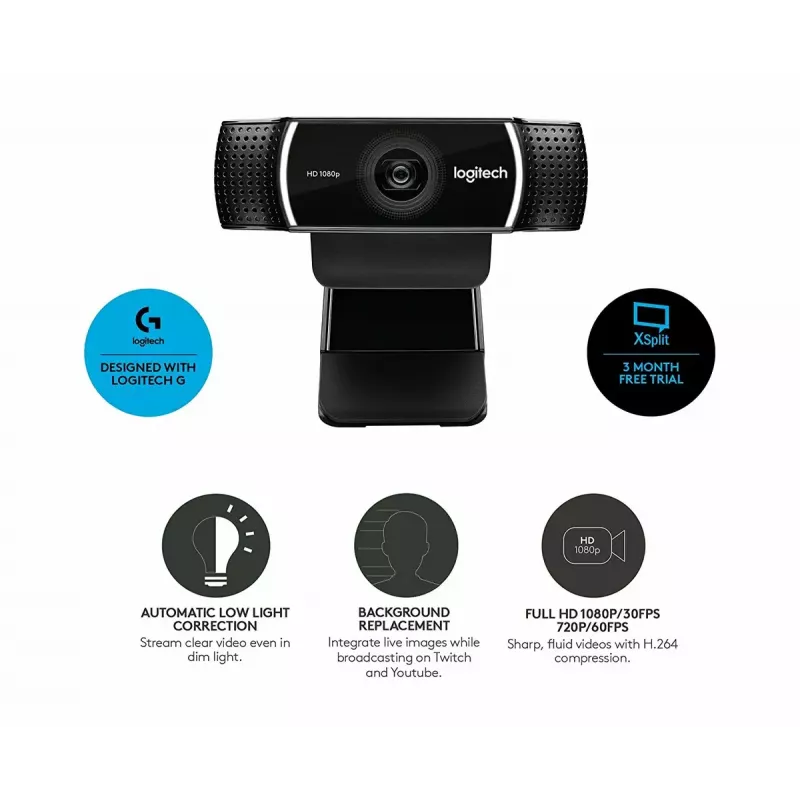 Logitech C922 1920 x 1080pikseļi USB melna tīmekļa kamera