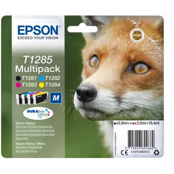 Epson Fox Multipack T1285 DURABrite Ultra 4 krāsas – Melns, Ciāns, Fuksīns, Dzeltens (5,9 ml / 3,5 ml)