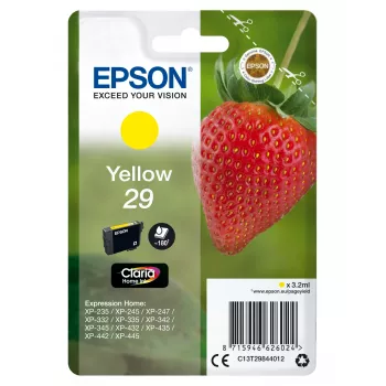 Epson Strawberry Singlepack Yellow 29 Claria Home Ink, standarta ienesīgums, dzeltena, pigmenta tinte, 3.2 ml, 1 gab., 180 lpp.