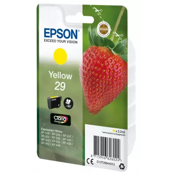 Epson Strawberry Singlepack Yellow 29 Claria Home Ink, standarta ienesīgums, dzeltena, pigmenta tinte, 3.2 ml, 1 gab., 180 lpp.
