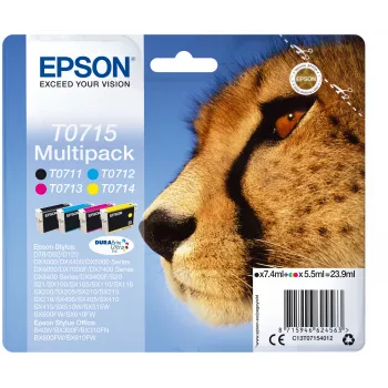 Epson DURABrite Ultra T0714/T0715/T0716/T0717 4-krāsu tintes komplekts, standarta ietilpība, melns 7,4 ml, krāsains 5,5 ml