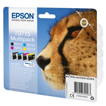 Epson DURABrite Ultra T0714/T0715/T0716/T0717 4-krāsu tintes komplekts, standarta ietilpība, melns 7,4 ml, krāsains 5,5 ml
