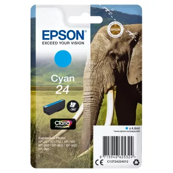 Epson Elephant Singlepack Cyan 24 Claria Photo HD Tinte, standarta ietilpība, ciāna, 4,6 ml, 1 gab., 360 lapas