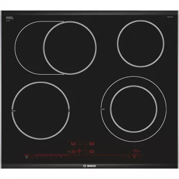 Bosch Serie 8 PKN675DP1D iebūvējamā keramiskā plīts virsma, melna, nerūsējošais tērauds, 4 zonas