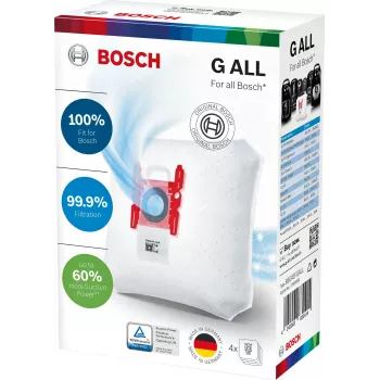 Putekļsūcēja piederumu komplekts Bosch BBZ 41FGALL — 4 putekļu maisiņi un 1 filtrs, svars 0.14 kg, kompakts iepakojums