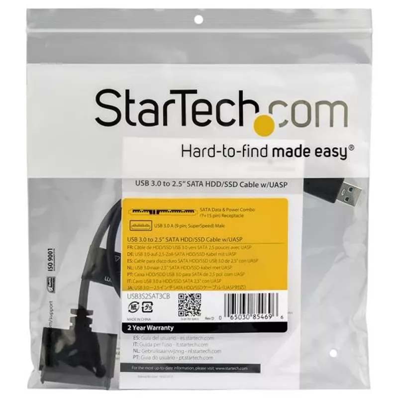 StarTech.com SATA uz USB kabelis ar UASP, melns, 6 Gbit/s, CE, FCC, 0 - 60 °C, -10 - 70 °C, 49 mm