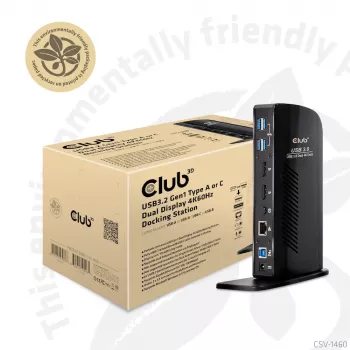 CLUB3D USB3.2 Gen1 Type A/C Divu Displeju 4K60Hz Dokstacija ar DisplayLink® Sertifikātu