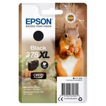 Epson Squirrel 378XL Claria Photo HD Melna kasetne, augstas ietilpības, 11.2 ml, 500 lpp