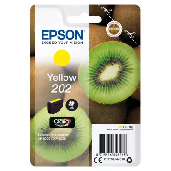 Epson Kiwi Singlepack Yellow 202 Claria Premium tinte, dzeltena, standarta ietilpība, 4.1 ml, 1 gab., 300 lpp.