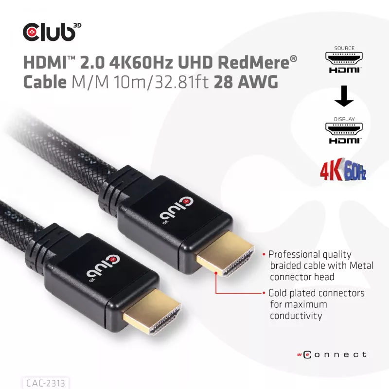 CLUB3D HDMI 2.0 RedMere kabelis 10m (CAC-2313)