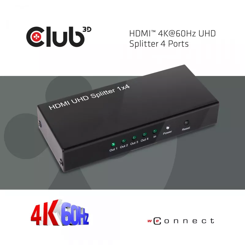 CLUB3D HDMI Sadalītājs 4K@60Hz UHD 4 porti (CSV-1380)