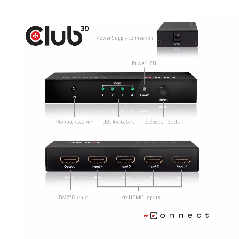 CLUB3D HDMI 2.0 UHD 4K60Hz SwitchBox 4 porti ar IR tālvadības pulti