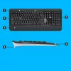 Bezvadu tastatūras un peles komplekts Logitech MK540 Advanced — pilna izmēra QWERTY tastatūra, USB uztvērējs, US izkārtojums, ergonomiska pele, melns/balts