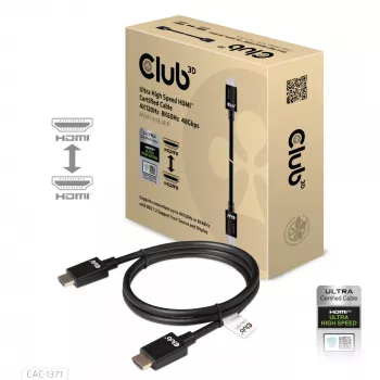 CLUB3D Ultra High Speed HDMI 2.1 kabelis 4K120Hz, 8K60Hz sertificēts 48Gbps M/M 1 m