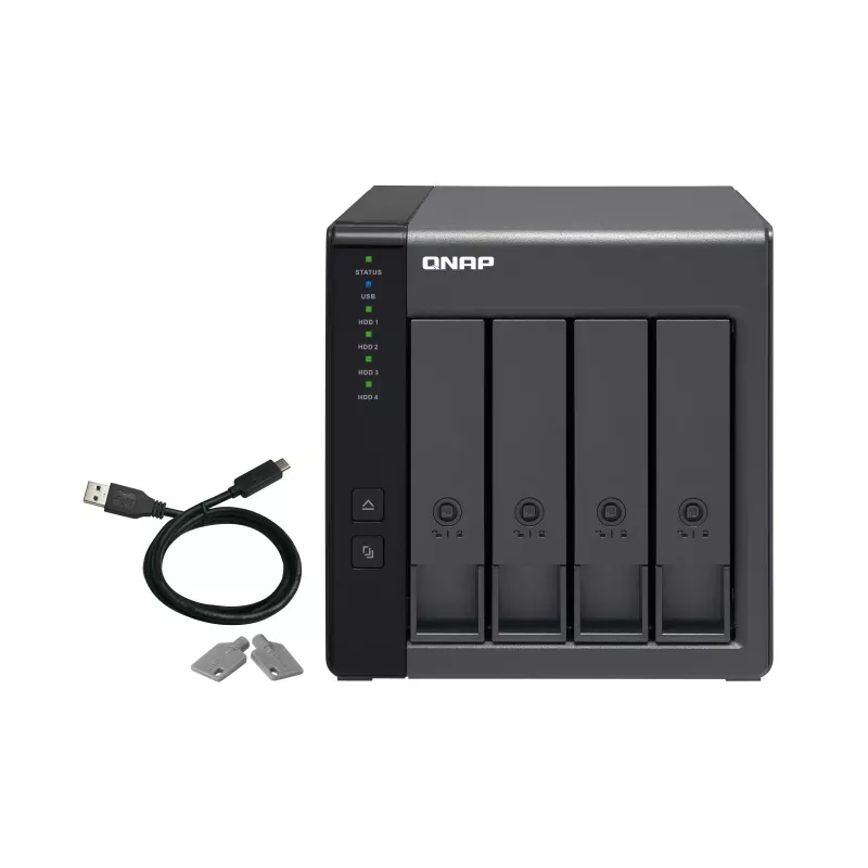 QNAP TR-004 4 nodalījumu - 2.5/3.5 collas - Serial ATA II - 0,1,5,10,JBOD - 3.2 Gen 1 (3.1 Gen 1) - USB Type-C korpuss
