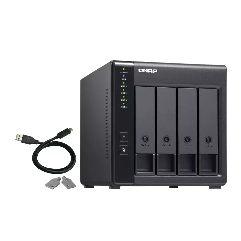 QNAP TR-004 4 nodalījumu - 2.5/3.5 collas - Serial ATA II - 0,1,5,10,JBOD - 3.2 Gen 1 (3.1 Gen 1) - USB Type-C korpuss