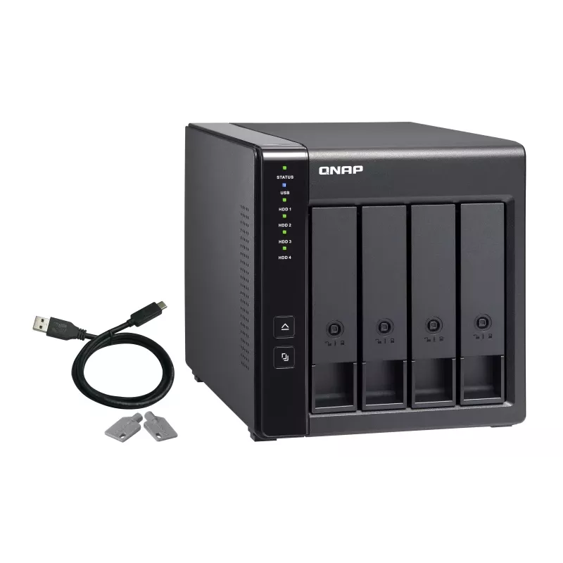 QNAP TR-004 4 nodalījumu - 2.5/3.5 collas - Serial ATA II - 0,1,5,10,JBOD - 3.2 Gen 1 (3.1 Gen 1) - USB Type-C korpuss