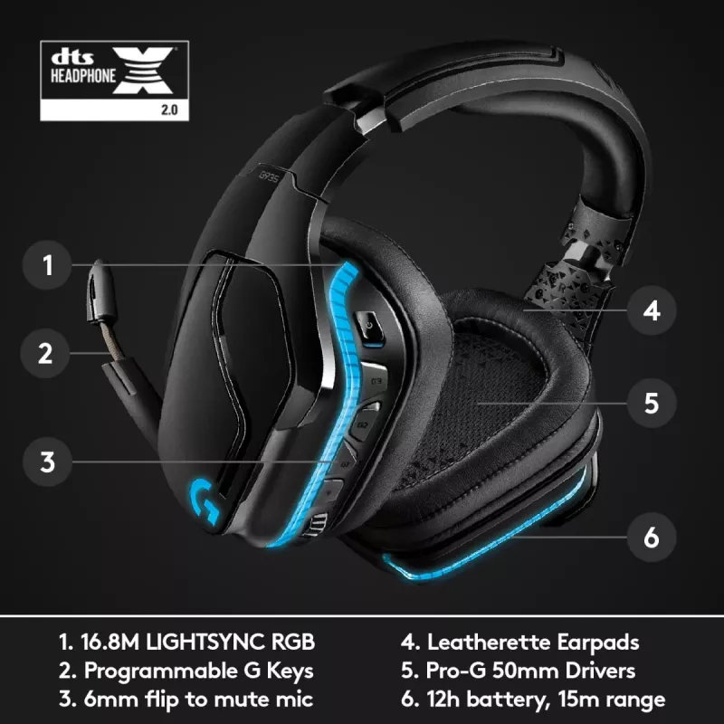 LOGITECH G935 Bezvadu 7.1 Surround Sound Lightsync Gaming Austiņas - 2.4GHz