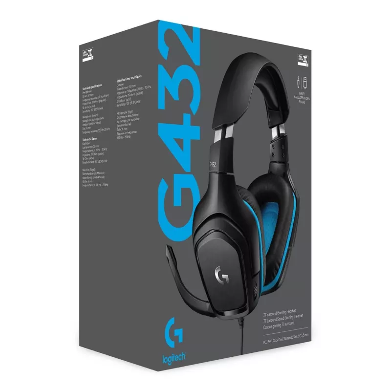 LOGITECH G432 - USB / 3.5mm - Spēļu austiņas - 7.1 Surround - Zila