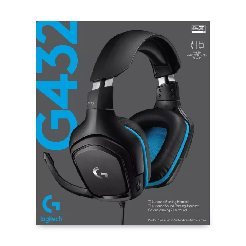 LOGITECH G432 - USB / 3.5mm - Spēļu austiņas - 7.1 Surround - Zila