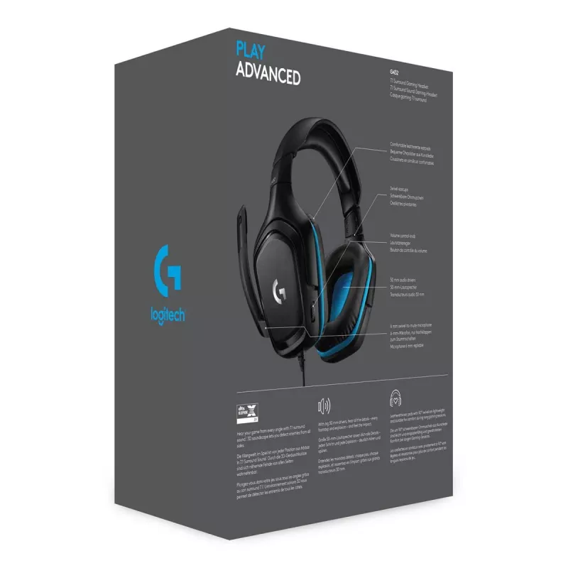 LOGITECH G432 - USB / 3.5mm - Spēļu austiņas - 7.1 Surround - Zila
