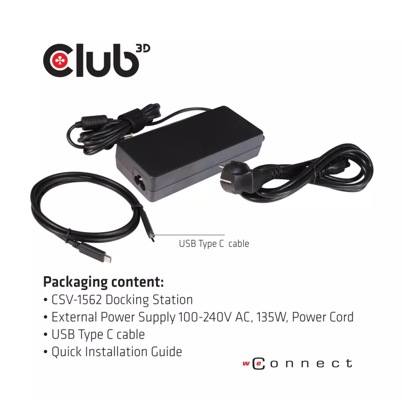 CLUB3D CSV-1562 USB-C 3.2 Gen1 Universāla Triple 4K30Hz Dokošanas stacija ar DisplayLink