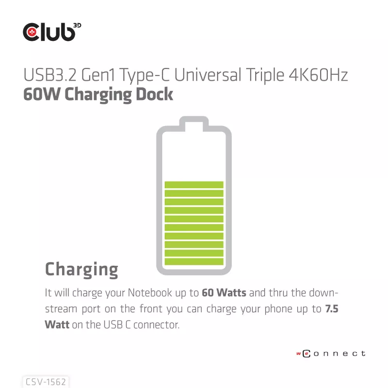 CLUB3D CSV-1562 USB-C 3.2 Gen1 Universāla Triple 4K30Hz Dokošanas stacija ar DisplayLink