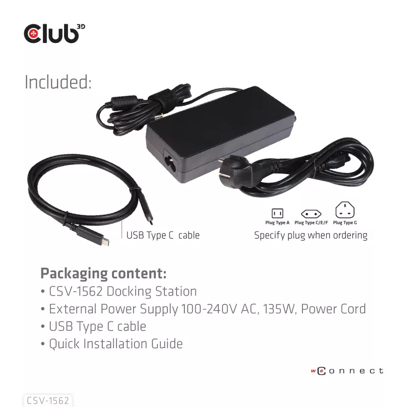 CLUB3D CSV-1562 USB-C 3.2 Gen1 Universāla Triple 4K30Hz Dokošanas stacija ar DisplayLink