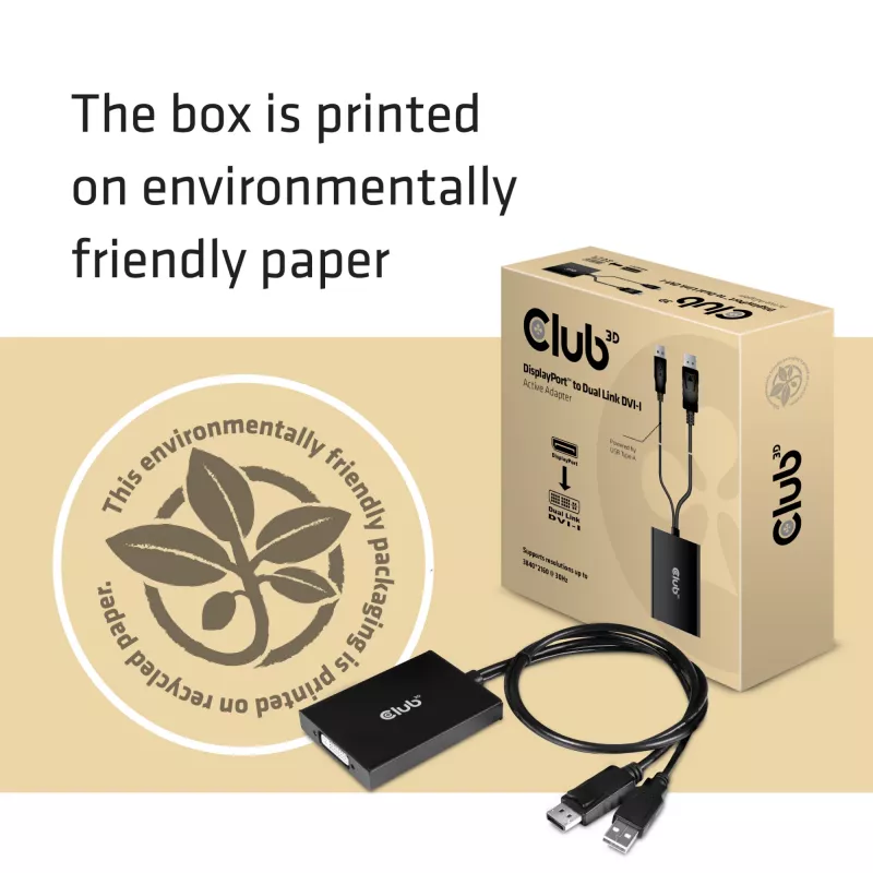 CLUB3D DisplayPort uz Dual Link DVI-D HDCP ON versija Aktīvs adapteris Vīrietis/Sieviete