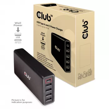 CLUB3D USB Type-A un C lādētājs, 5 porti līdz 111W