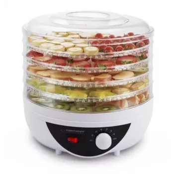 Pārtikas žāvētājs ESPERANZA EKD002 – 5 paplātes, 250 W, regulējams termostats, max 75°C, caurspīdīgi balts
