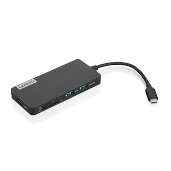 Docking stacija Lenovo GX90T77924 — USB-C centrmezgls ar HDMI 1.4, 2×USB-A 3.2 Gen1, USB 2.0, microSD karšu lasītāju, pelēks