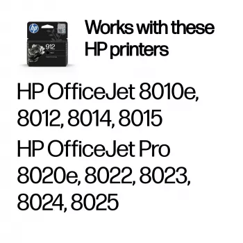 HP 912 Melna oriģinālā tintes kasetne, Melna, 1 gab., 250 lapas