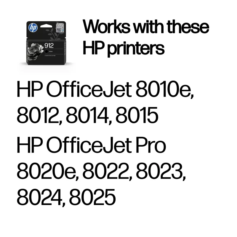 HP 912 Melna oriģinālā tintes kasetne, Melna, 1 gab., 250 lapas