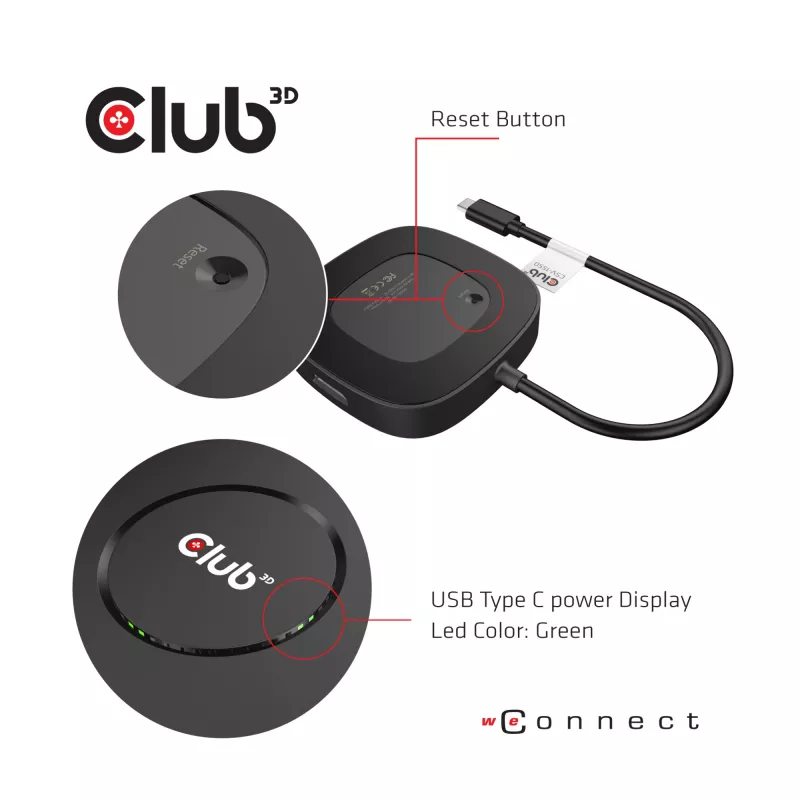 CLUB3D USB Type-C 3.2 Gen 1 MST Hub DisplayPort 1.4 trīs monitoru