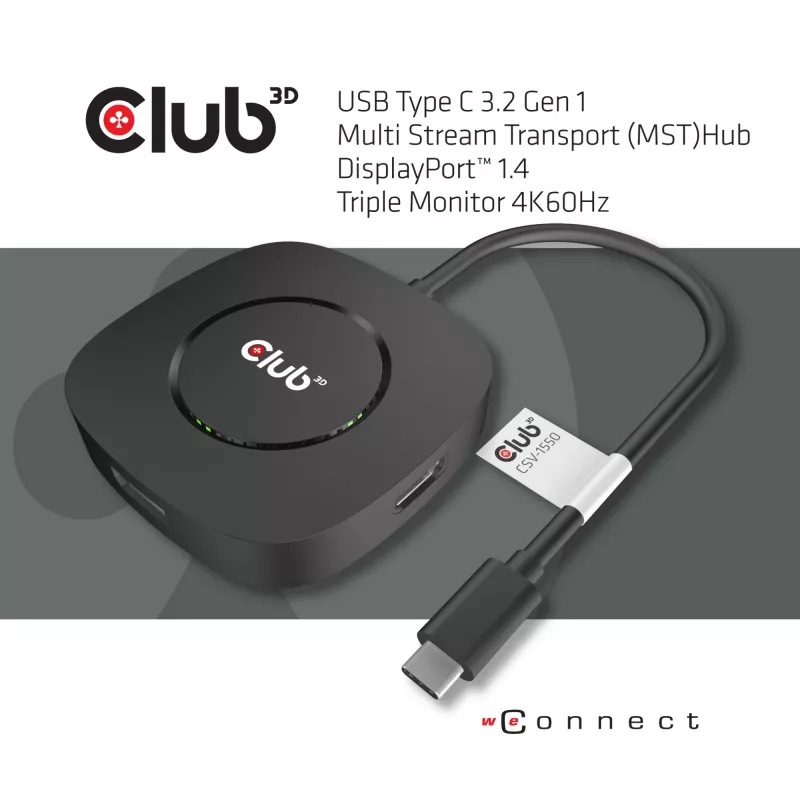 CLUB3D USB Type-C 3.2 Gen 1 MST Hub DisplayPort 1.4 trīs monitoru