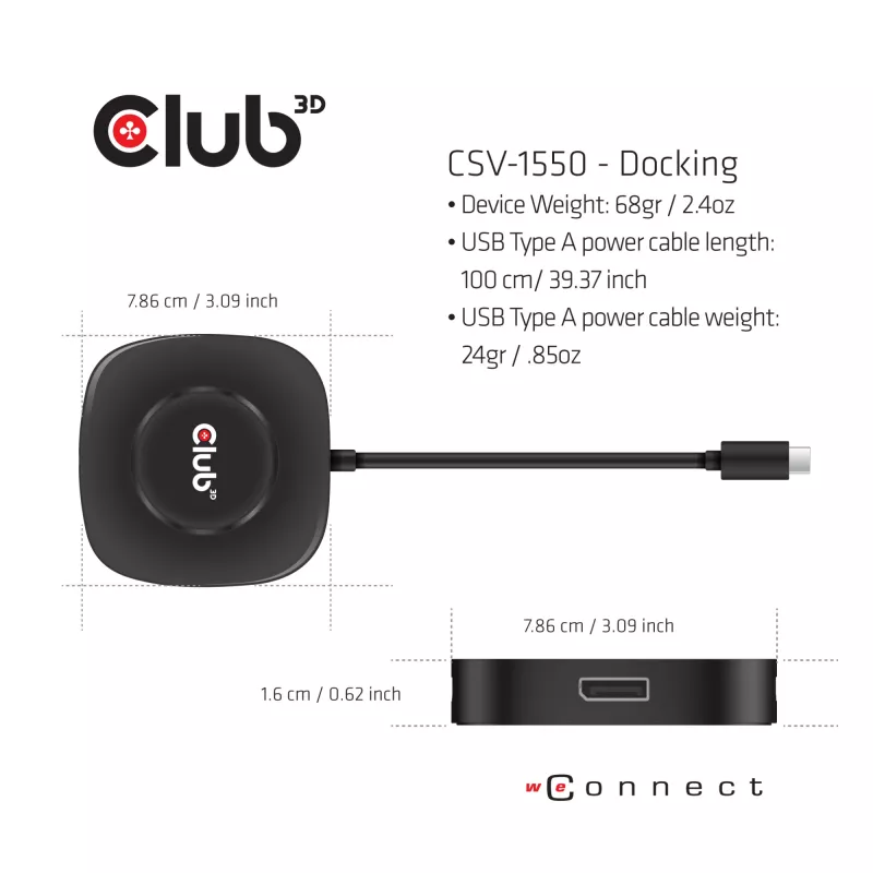 CLUB3D USB Type-C 3.2 Gen 1 MST Hub DisplayPort 1.4 trīs monitoru
