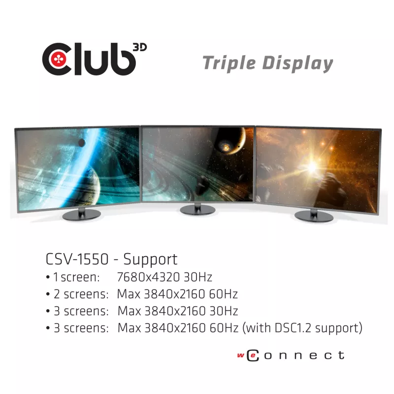 CLUB3D USB Type-C 3.2 Gen 1 MST Hub DisplayPort 1.4 trīs monitoru