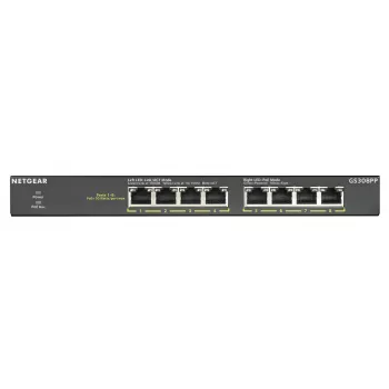 NETGEAR GS308PP Nenodrošināts Gigabitu Ethernet (10/100/1000) slēdzis ar PoE, Melns