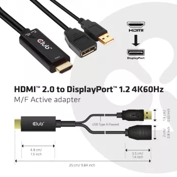 CLUB3D CAC-1331 aktīvs HDMI–DisplayPort adapteris 0.25 m melns