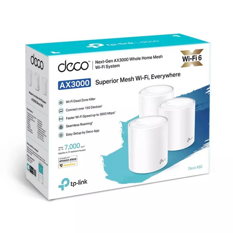 TP-Link Deco X60 AX3000 visas mājas Wi-Fi 6 tīkla sistēma, 3 komplektā