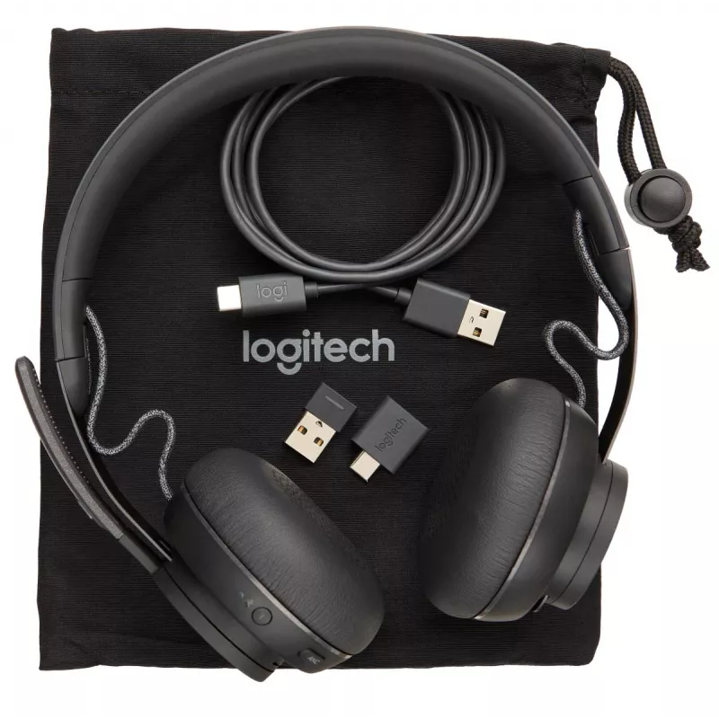 Logitech Zone Wireless MS 981-000854 bezvadu Bluetooth austiņas ar mikrofonu, uzliekamās, aktīva trokšņu slāpēšana, Qi uzlāde, Microsoft Teams, grafīta