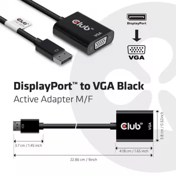 CLUB3D DisplayPort™ uz VGA aktīvs adapteris Melns M/F