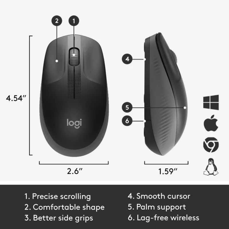 LOGITECH M190 Liela izmēra bezvadu pele Charcoal