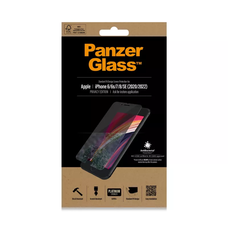 PanzerGlass ® Privātuma ekrāna aizsargs iPhone SE (2020/2022) | 8 | 7 | 6 | 6s | Standarta piegriezums