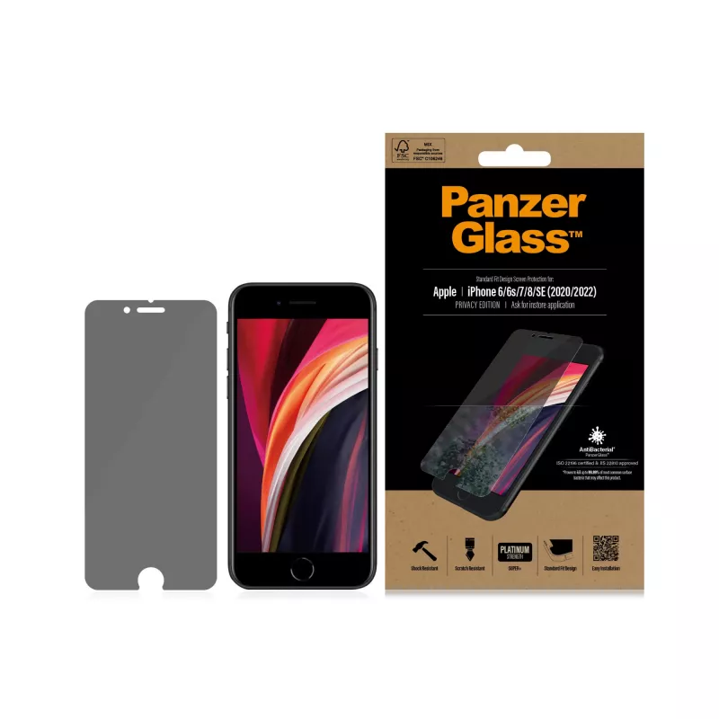 PanzerGlass ® Privātuma ekrāna aizsargs iPhone SE (2020/2022) | 8 | 7 | 6 | 6s | Standarta piegriezums