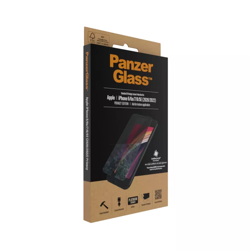 PanzerGlass ® Privātuma ekrāna aizsargs iPhone SE (2020/2022) | 8 | 7 | 6 | 6s | Standarta piegriezums