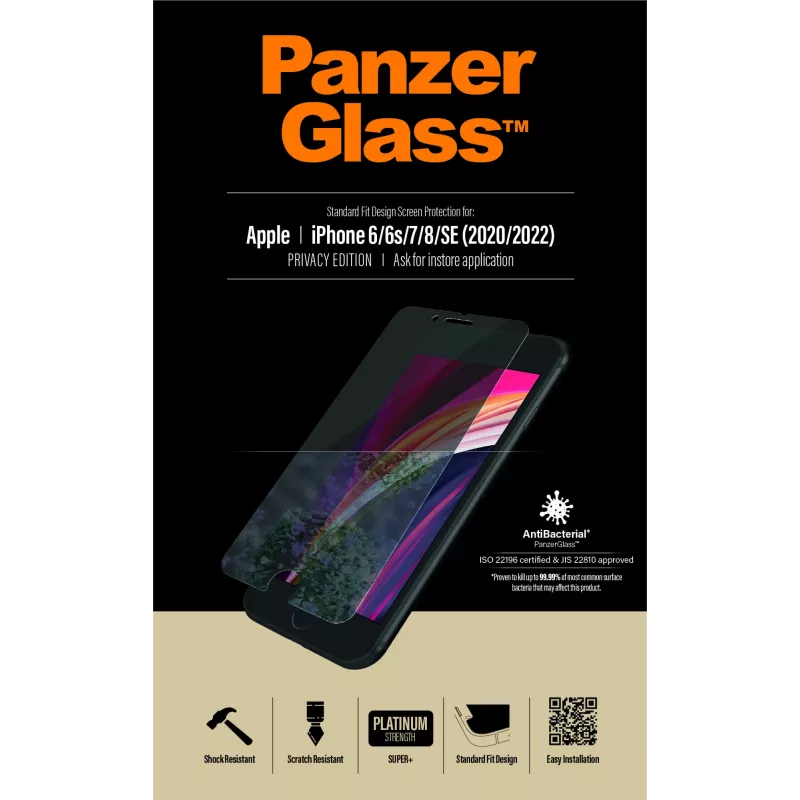 PanzerGlass ® Privātuma ekrāna aizsargs iPhone SE (2020/2022) | 8 | 7 | 6 | 6s | Standarta piegriezums