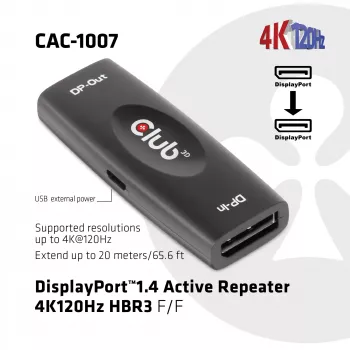 DisplayPort aktīvais retranslators CLUB3D CAC-1007 4K120Hz HBR3